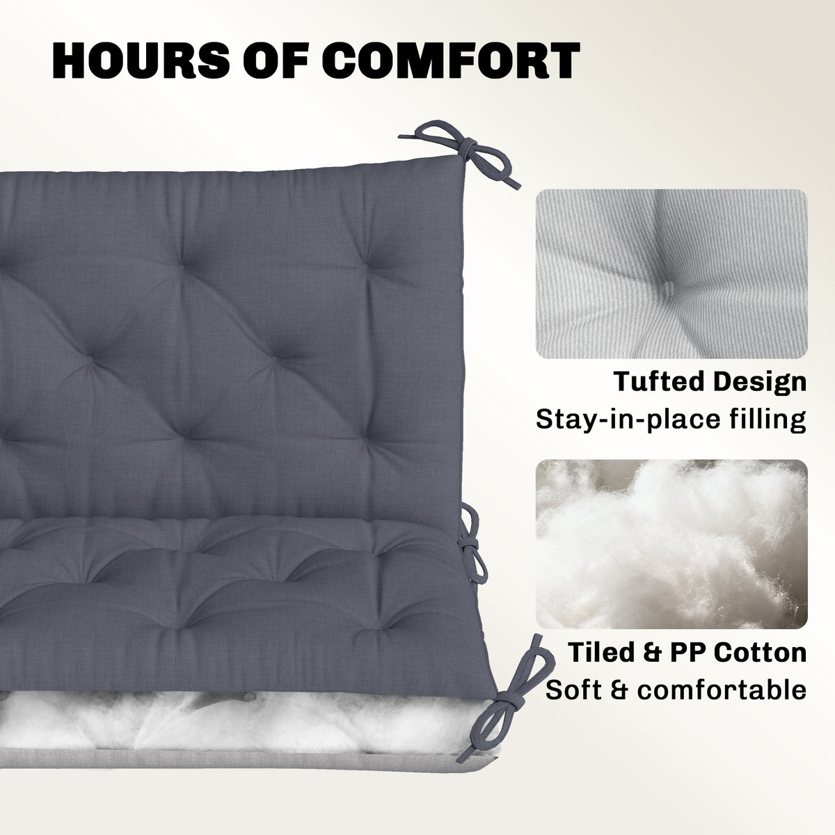 3-Seater Porch Swing Cushion with Backrest Non-Slip