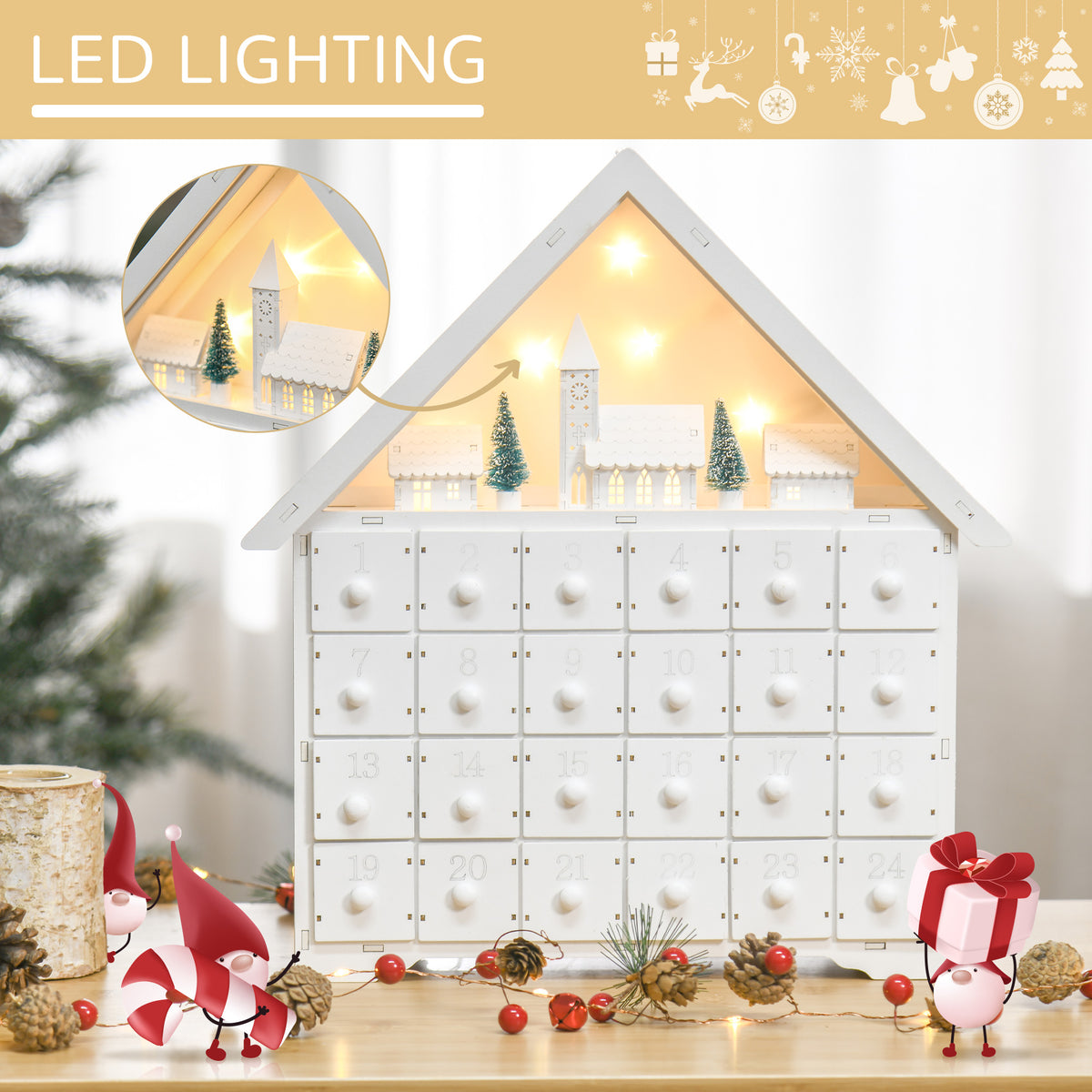 Christmas Advent Calendar Light Up Wooden 24 Days