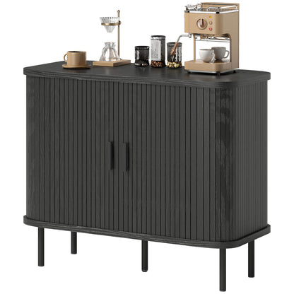 Nordic Sideboard Cabinet Slatted Tambour Doors Metal Legs