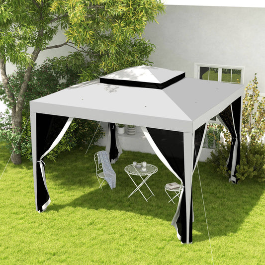 Toldo de jardín de 3x3 m con doble techo y mosquitera