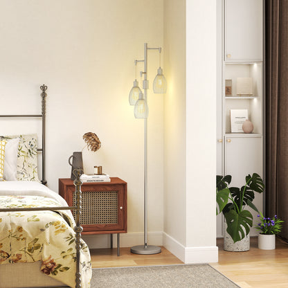 Industrial Floor Lamp 3 Hanging Cage Shades, Dimmable