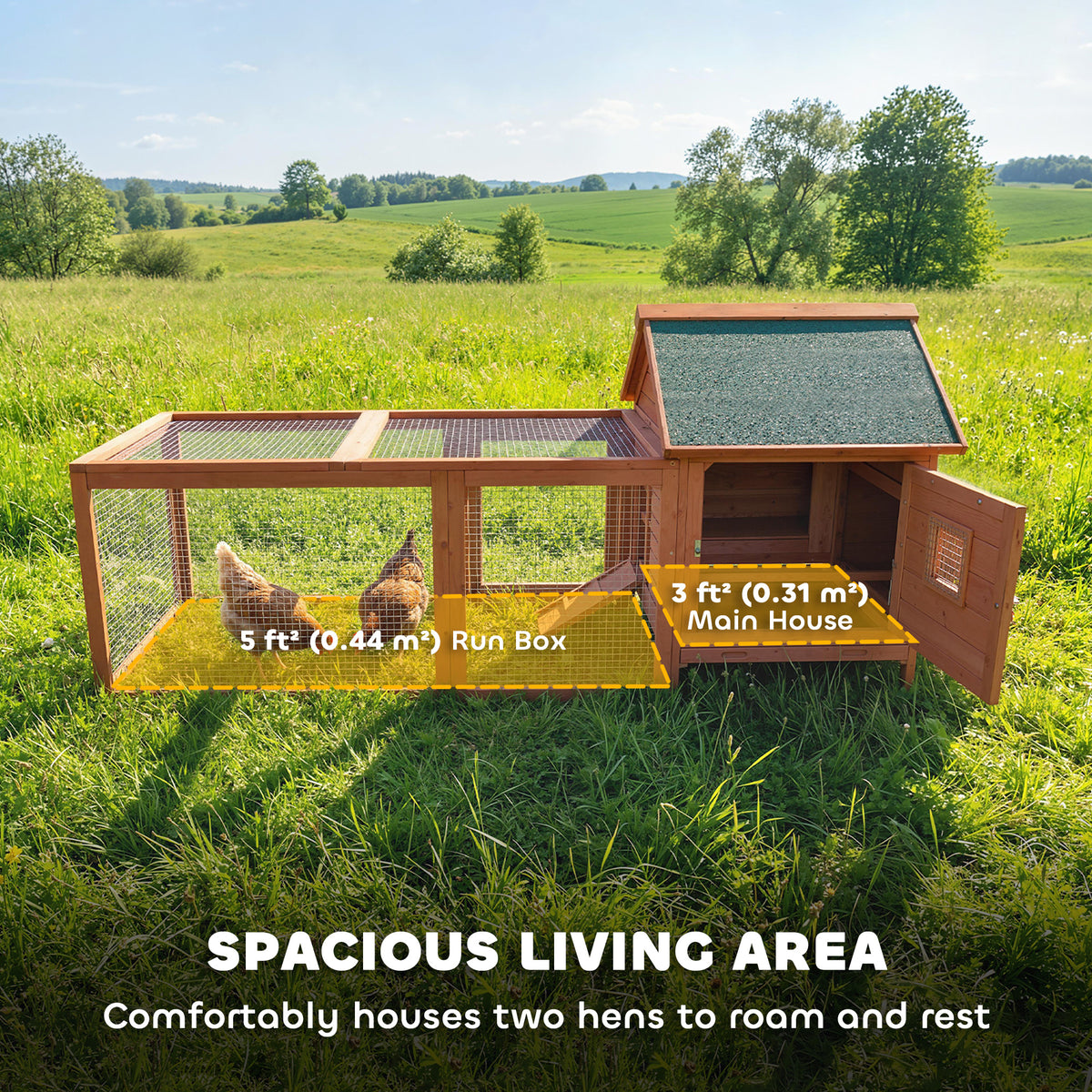 Wooden Chicken Coop with Run and Nesting Box 184 x 101 x 81 cm