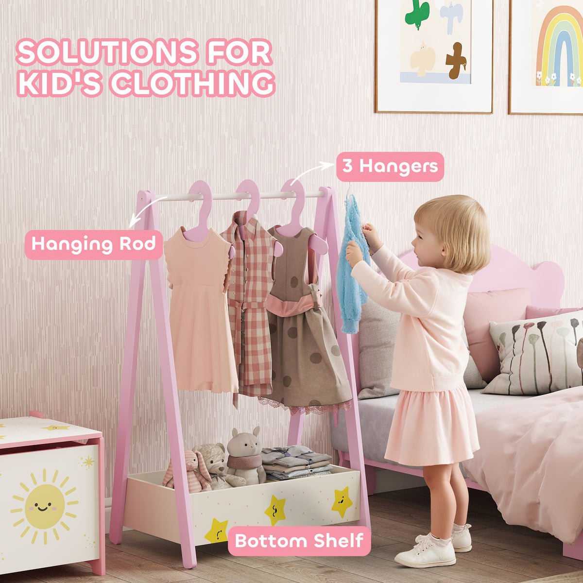 Kids Clothing Rack with Storage Shelf