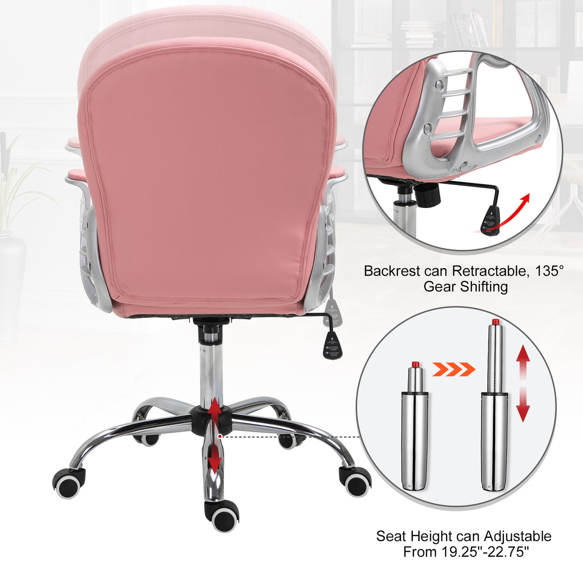Office chair tufted synthetic leather decorative crystals