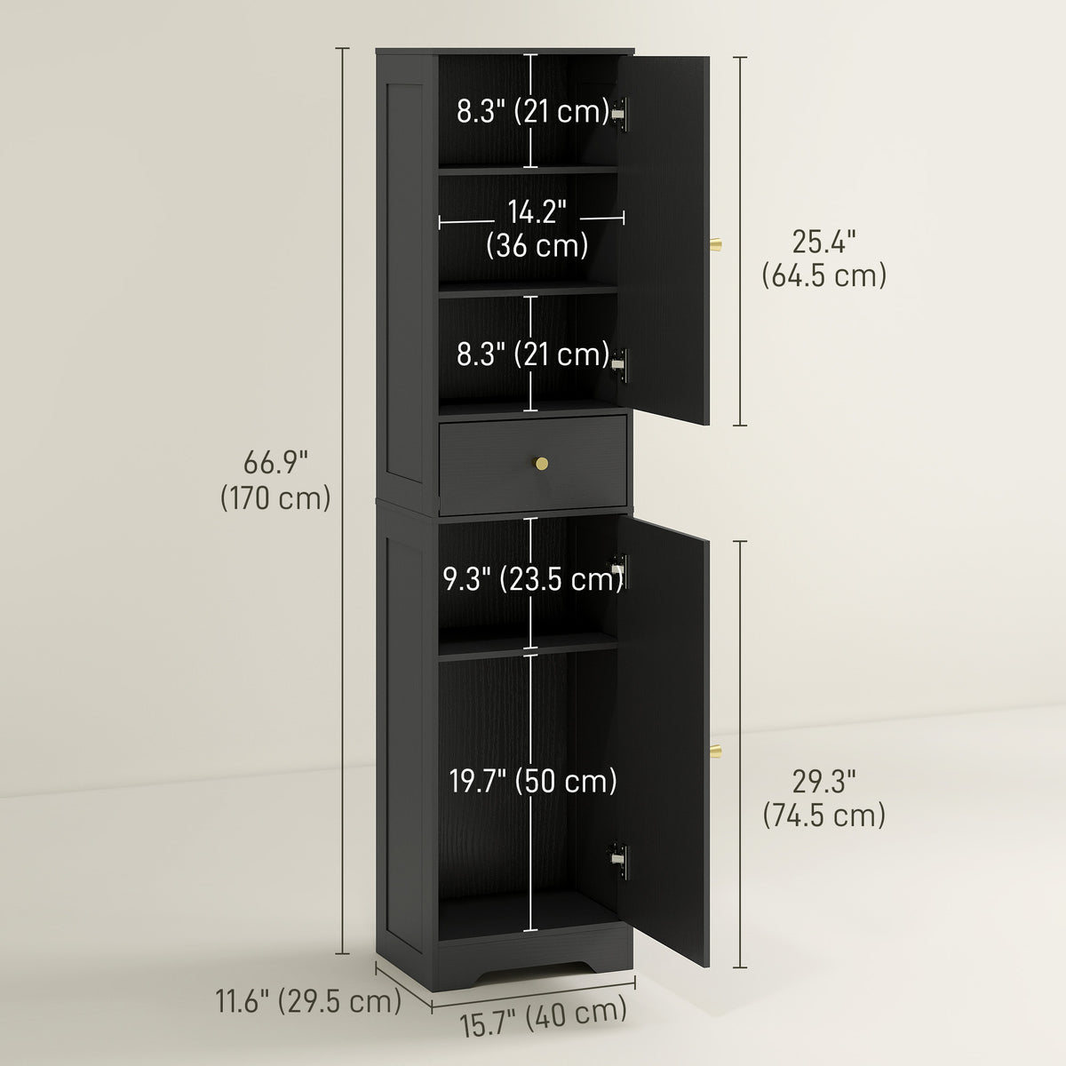 Armario estrecho para baño de 170 cm
