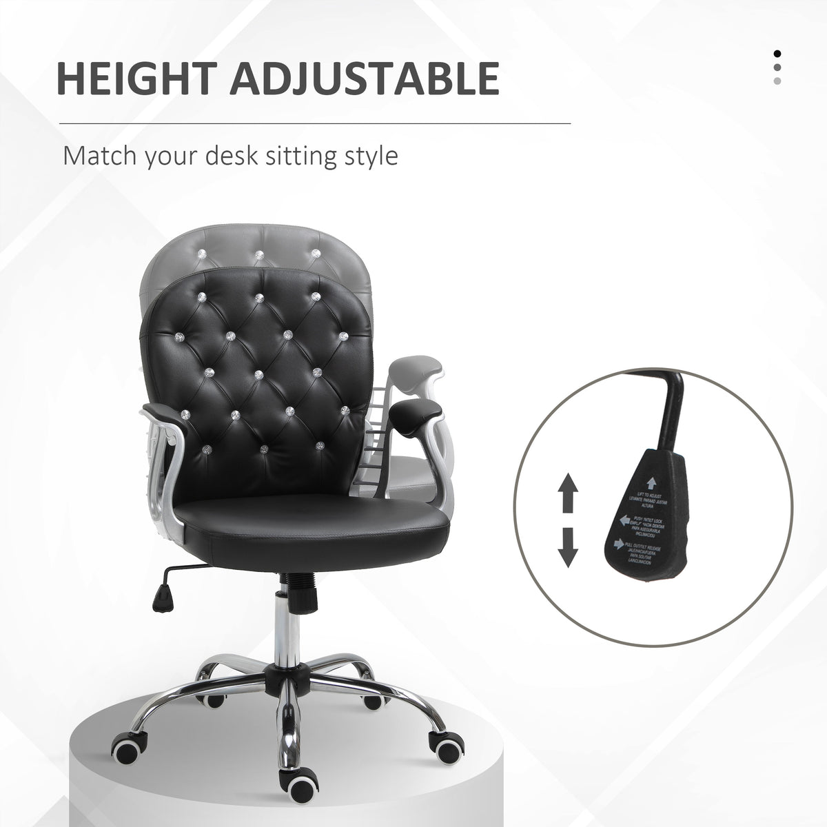 Office chair tufted synthetic leather decorative crystals