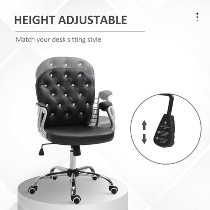 Office chair tufted synthetic leather decorative crystals