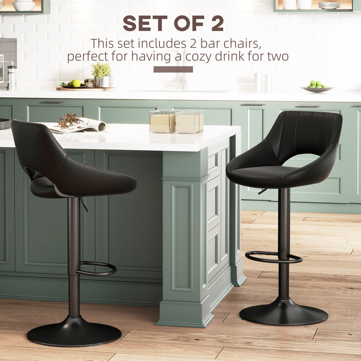 Set of 2 Swivel Bar Stools Adjustable Height
