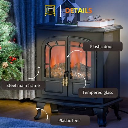Electric Fireplace Stove Double Door with LED Flame Effect