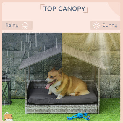 Elevated Rattan Dog House with Canopy Shelter