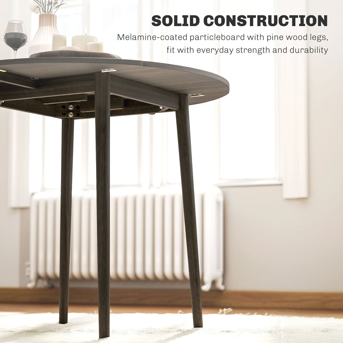 Folding dining table round drop leaf expandable