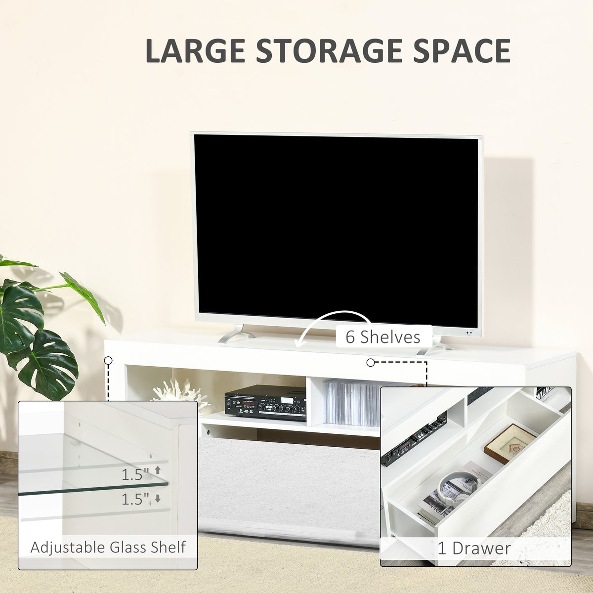 TV Stand with LED and Drawer — 140 cm