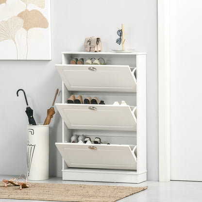 Narrow shoe cabinet with 3 flip drawers