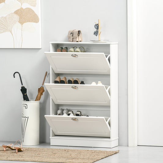 Narrow shoe cabinet with 3 flip drawers