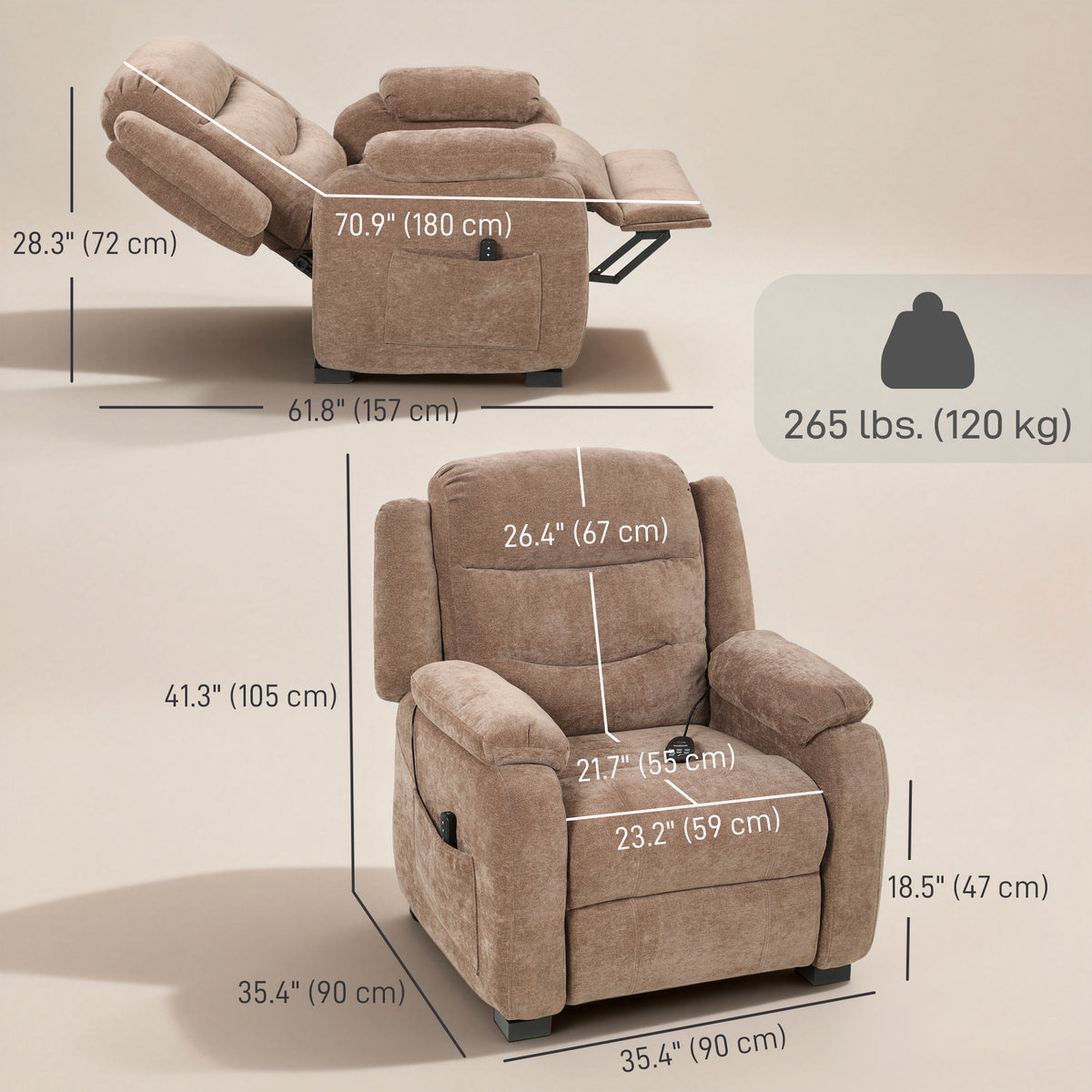 Power Massage Recliner Chair 150° Brushless Motor