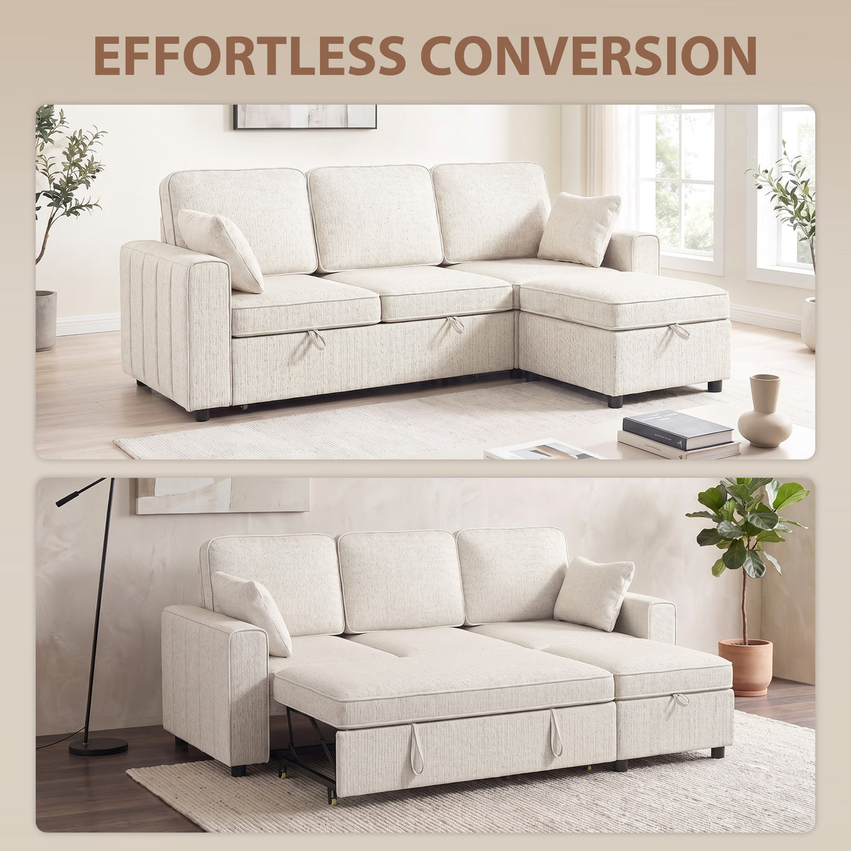Modular Sectional Sofa Bed with Storage Ottoman