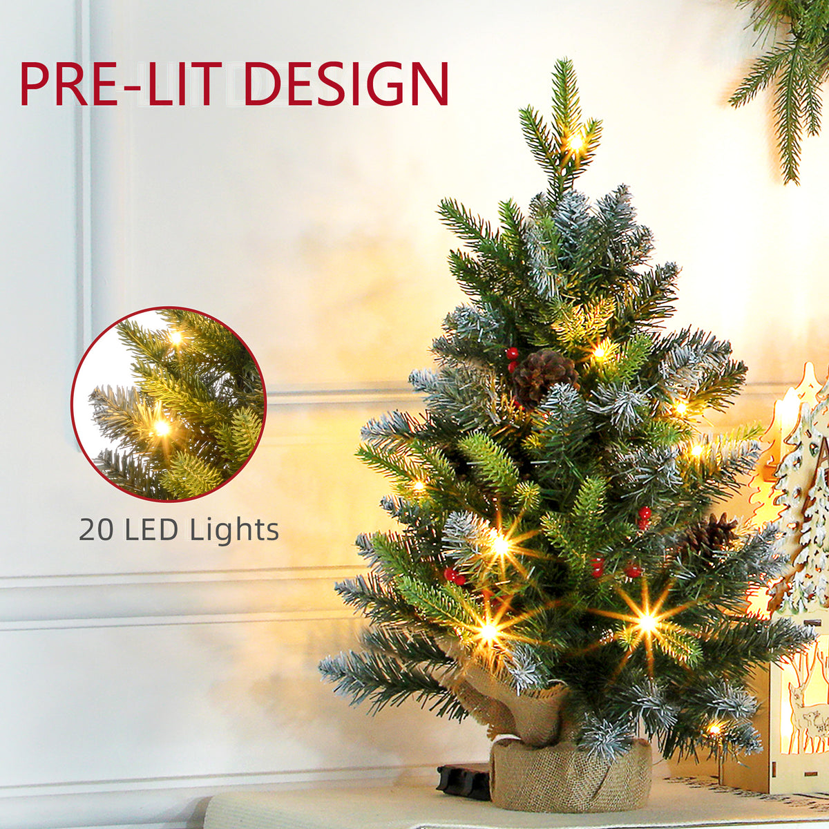 Pre-lit artificial Christmas trees 60 cm — Set of 2