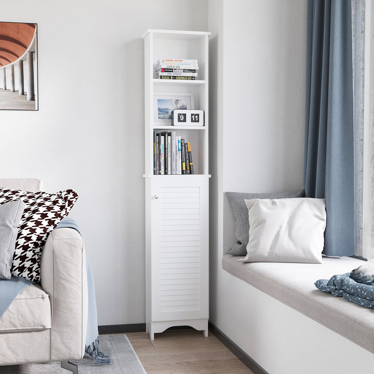 Mueble columna de almacenamiento estrecho para baño