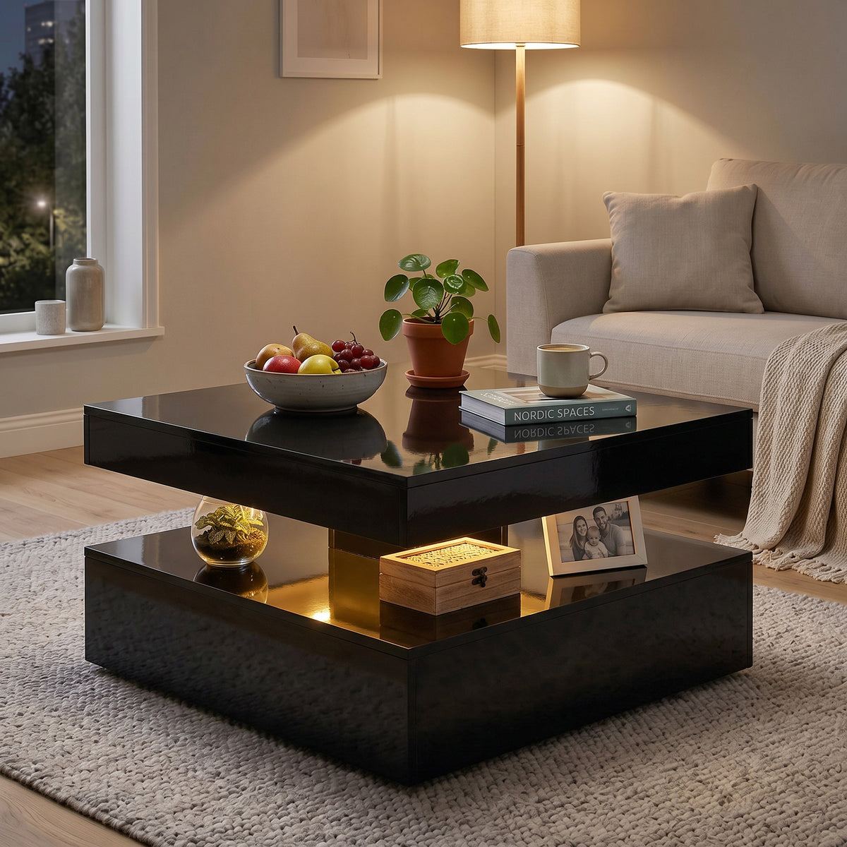 2-Tier LED Coffee Table High Gloss