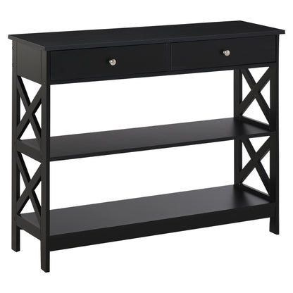 Mesa consola estrecha de 99 cm con cajones y estantes