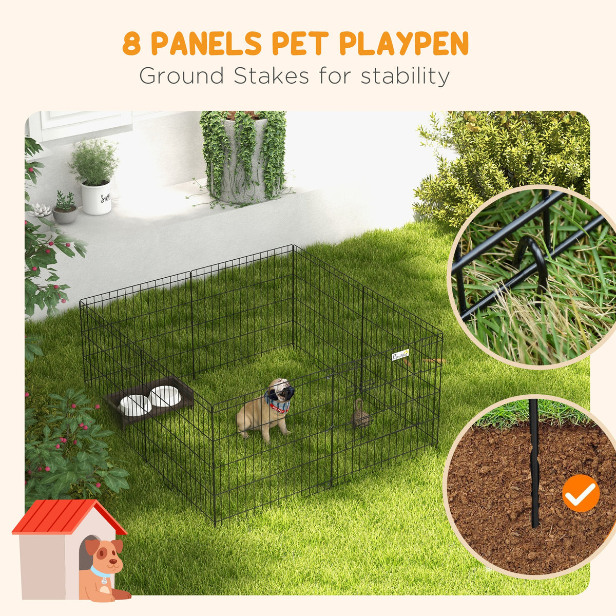 Foldable 8-Panel Metal Exercise Playpen for Pets