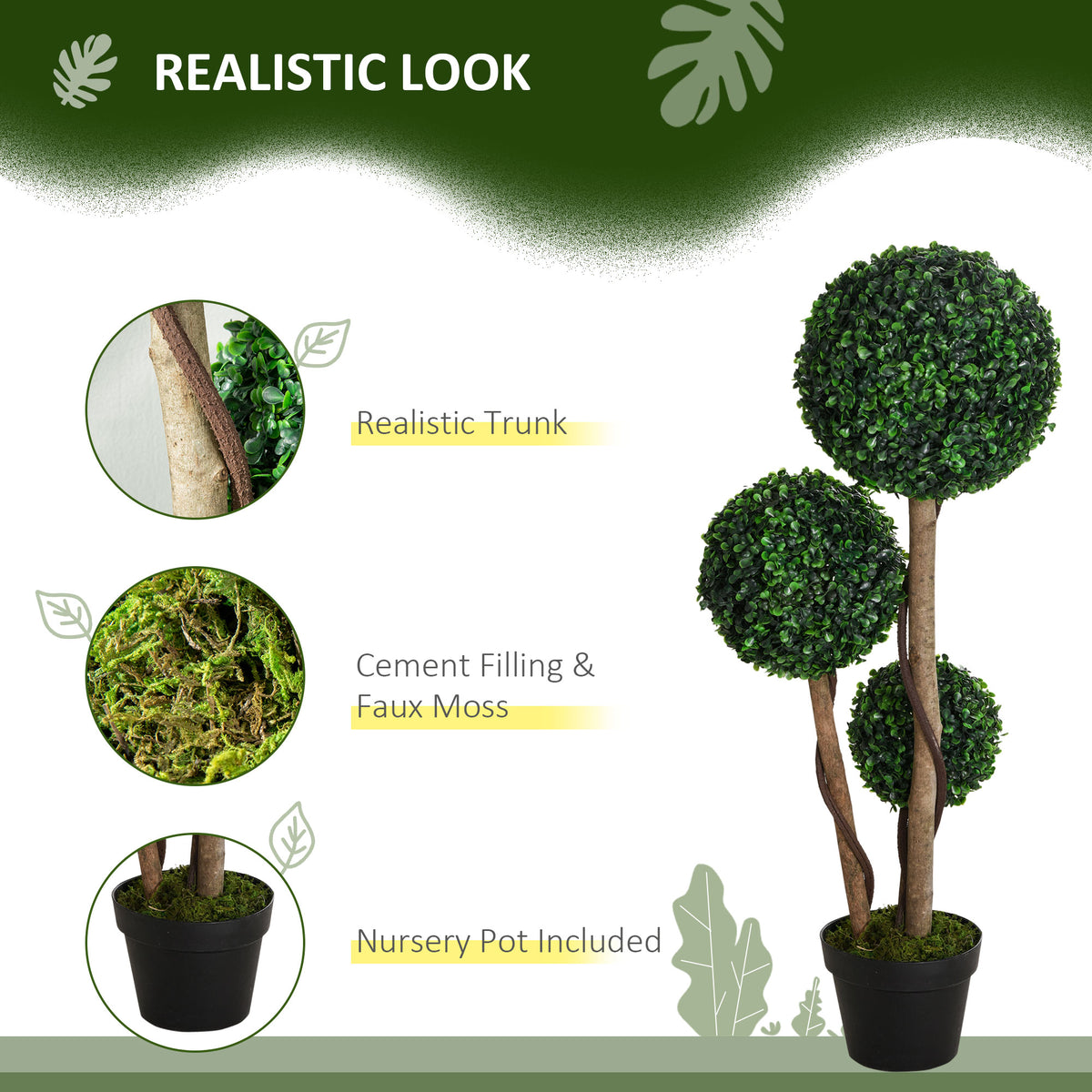 Artificial Triple Ball Topiary Tree in Pot