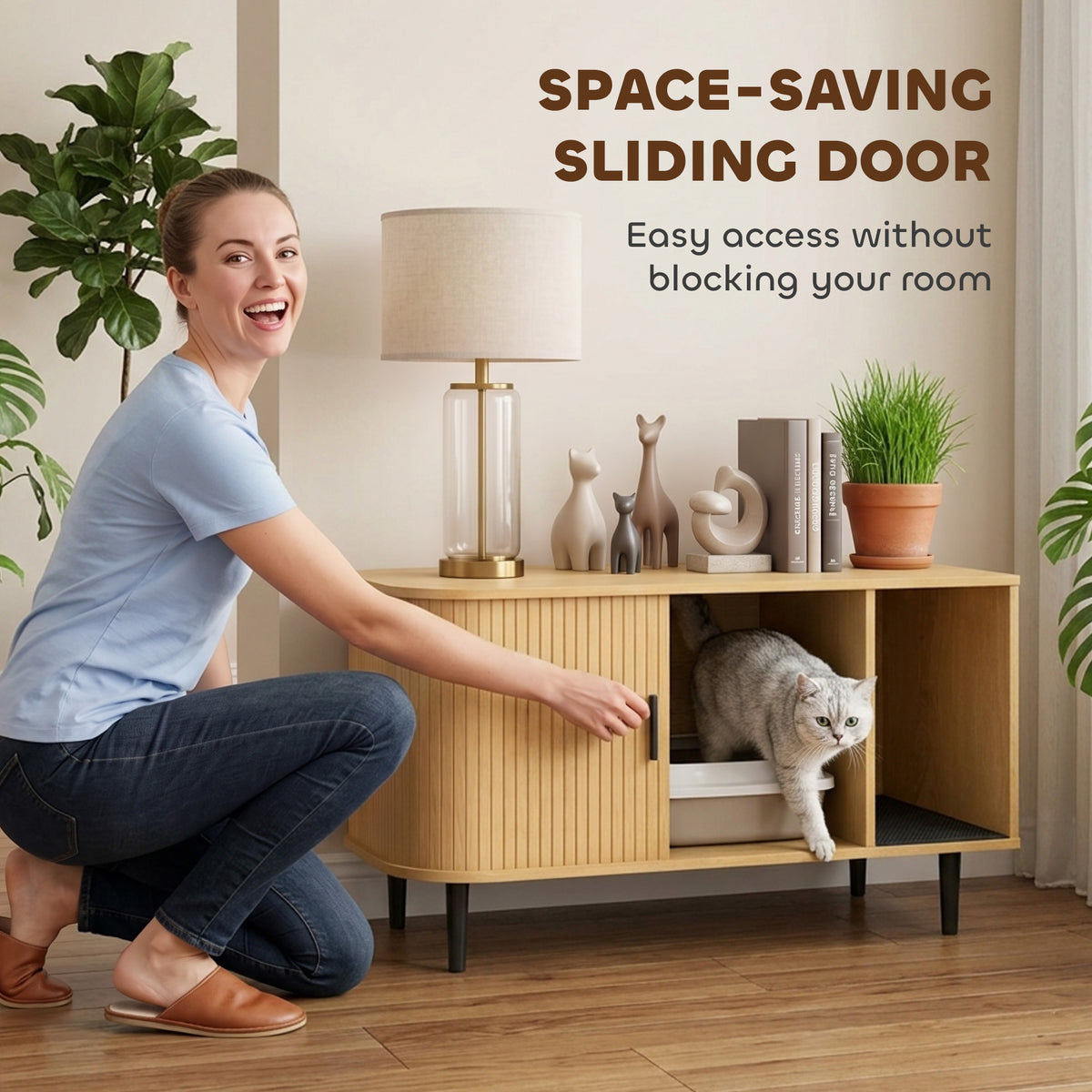Modern Sliding Cat Litter Box Enclosure End Table