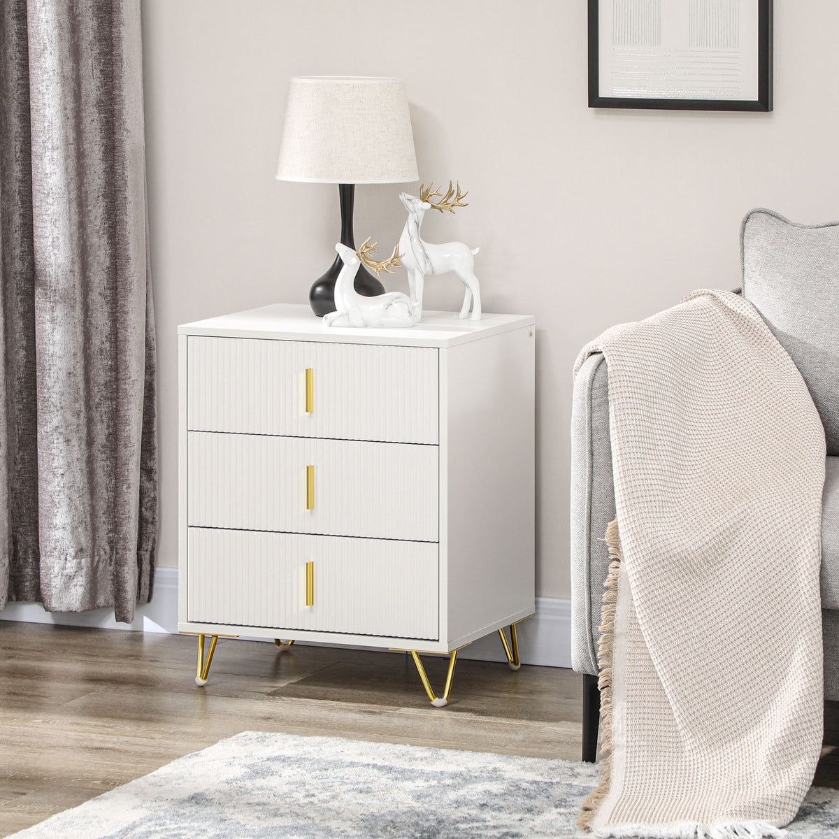 3-drawer storage chest cabinet with metal legs