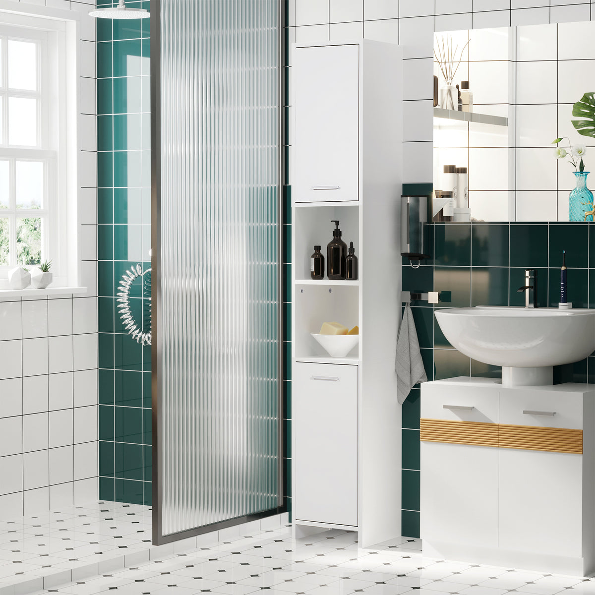 Mueble de baño alto y estrecho de madera