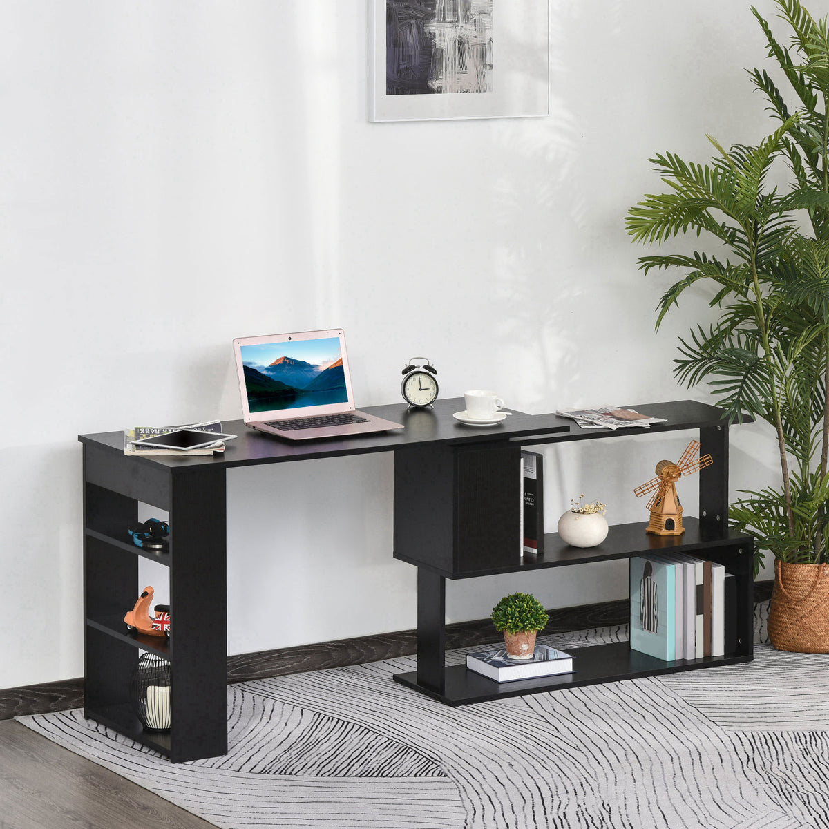L-Shaped Desk 360° Rotating with Storage