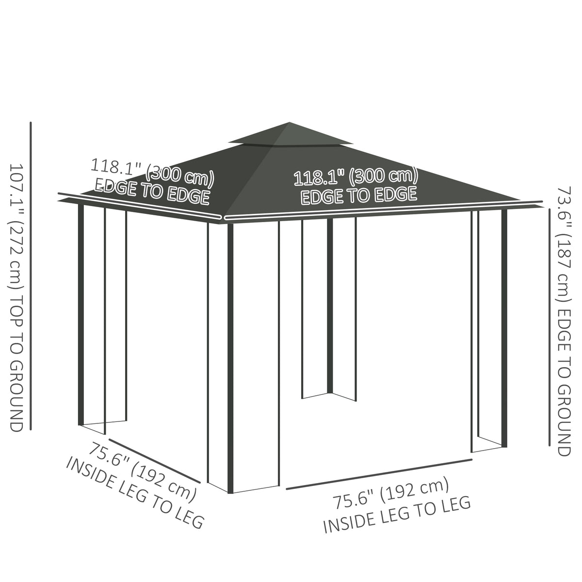Steel Patio Gazebo Double-Tier Canopy 10x10 ft