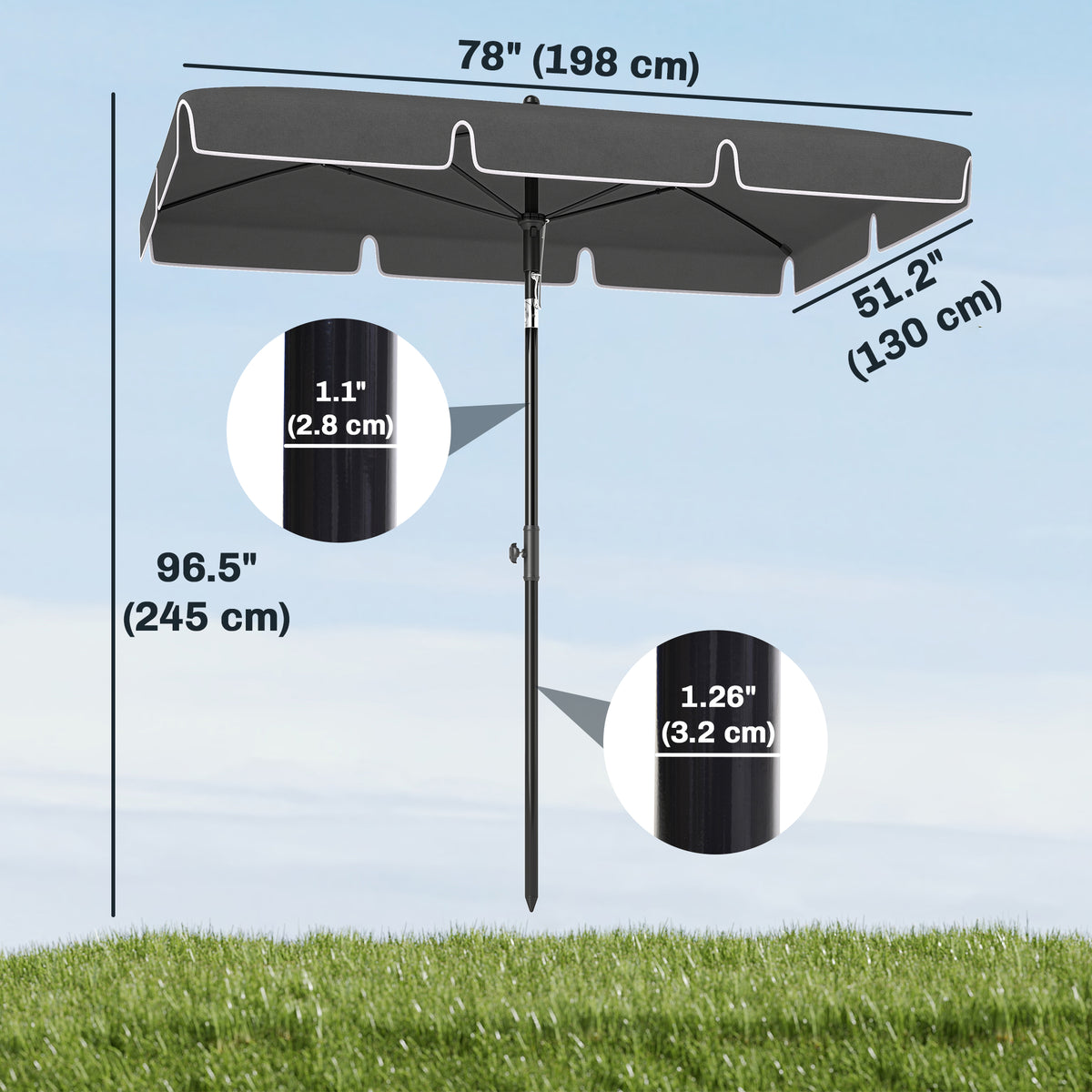 Rectangle Patio Umbrella 198 x 130 cm Tilting Aluminum