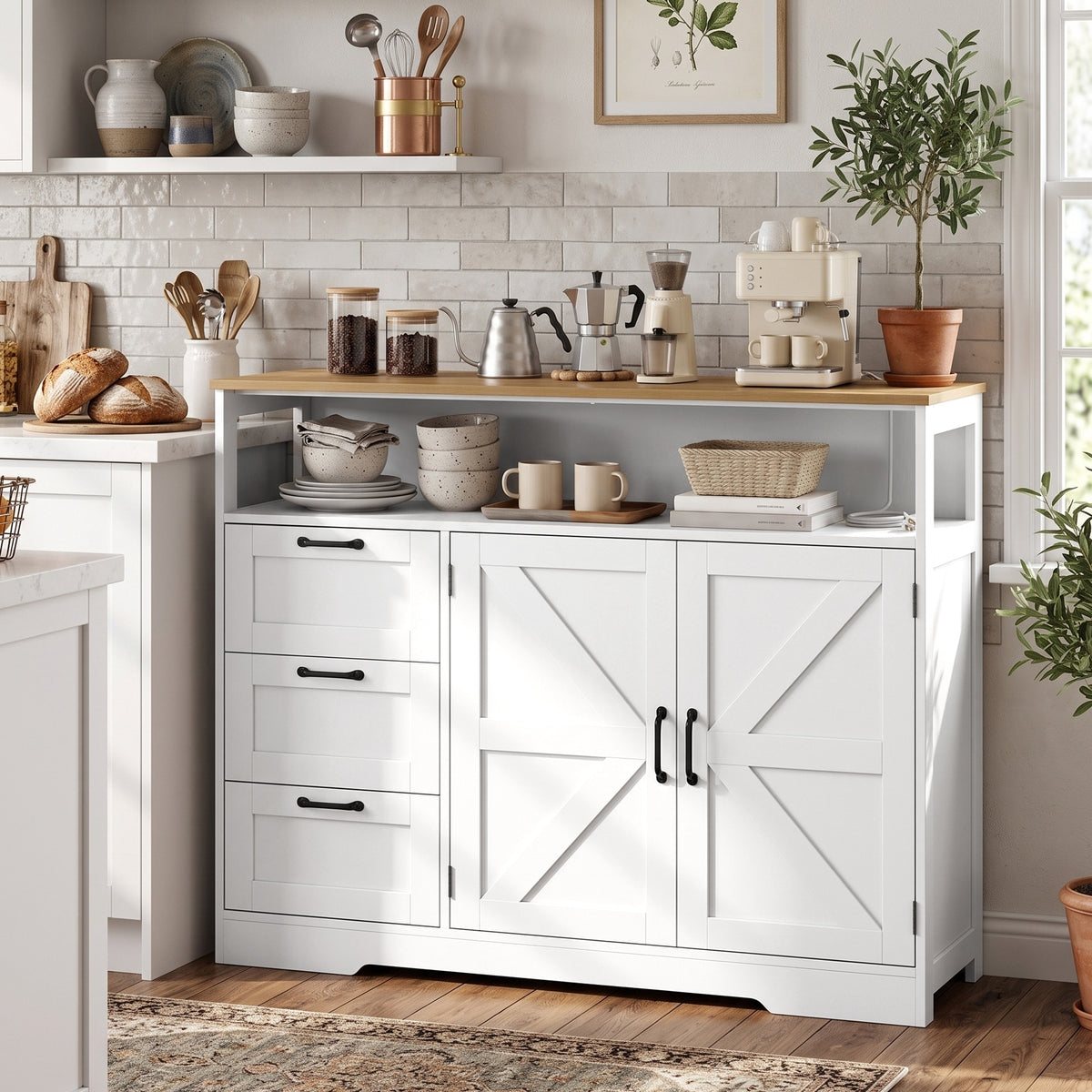 Farmhouse sideboard buffet cabinet with charging station
