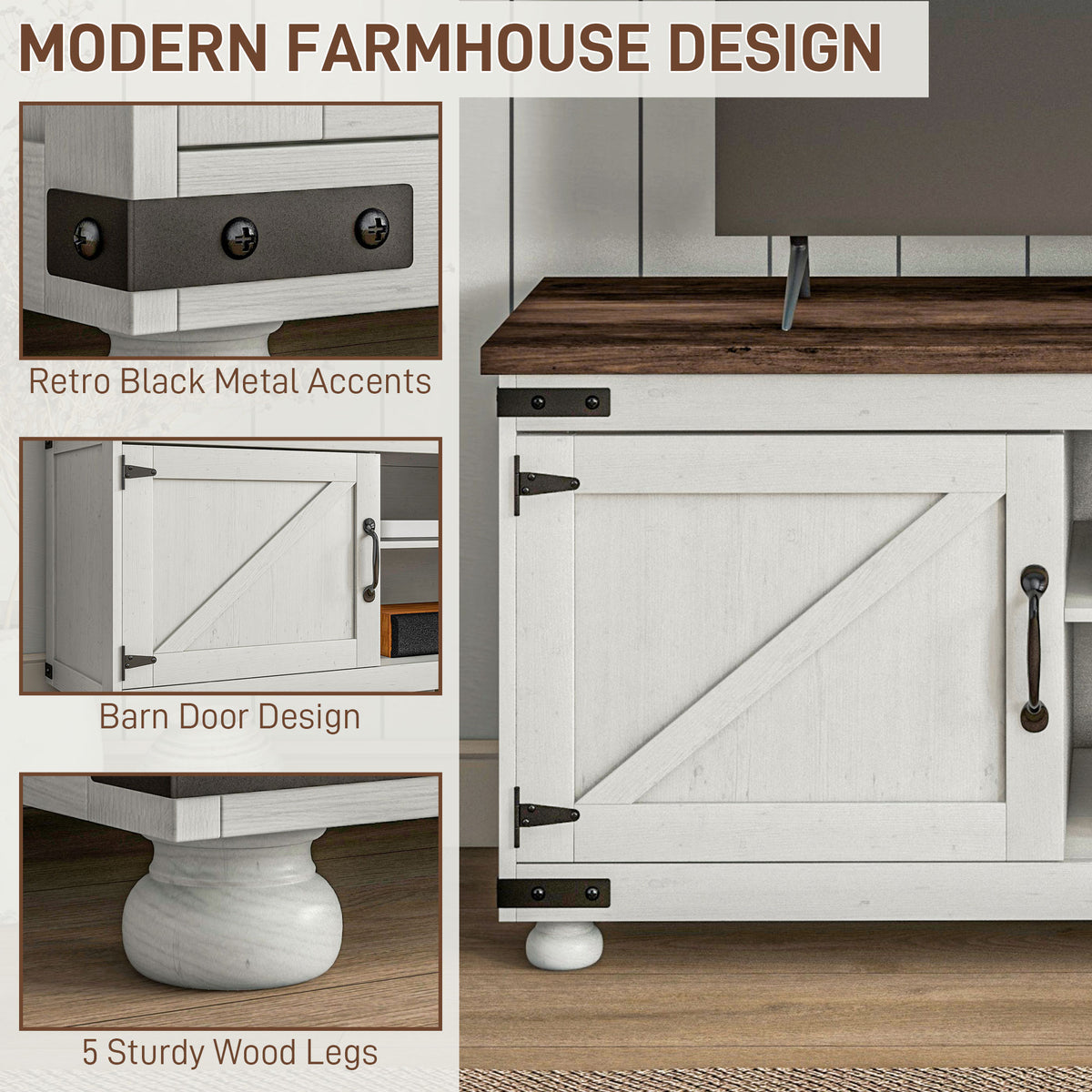 Farmhouse TV stand barn doors for 165 cm (165 cm) TV
