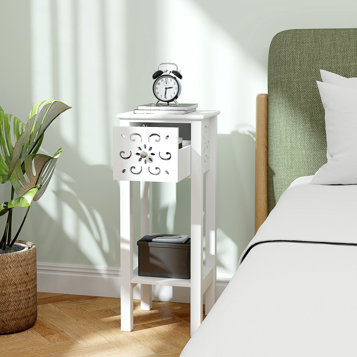 Nightstands with drawer and open shelf set of 2