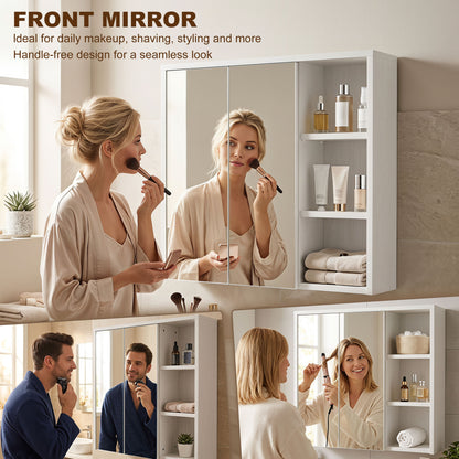 Bathroom medicine cabinet with mirror and open shelves