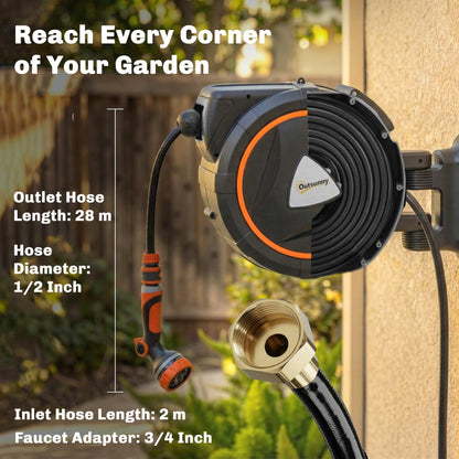 Retractable Wall-Mounted Garden Hose Reel 100ft