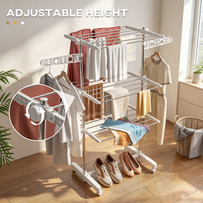 3-Tier foldable clothes drying rack stainless steel