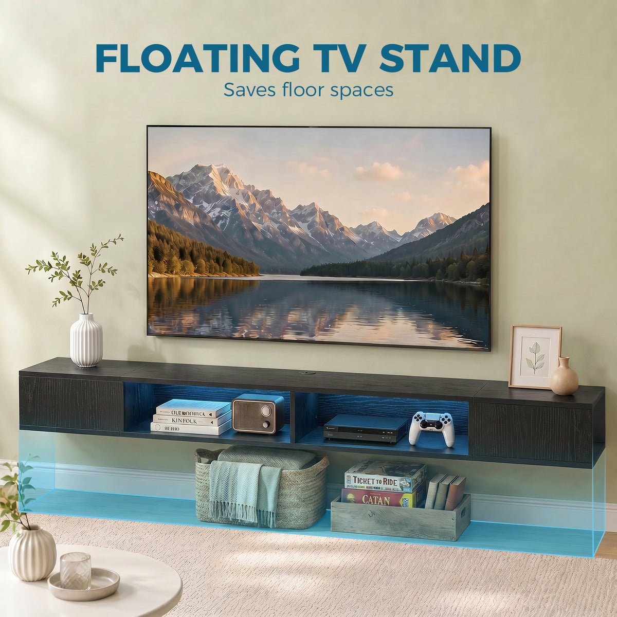 Floating TV Stand with RGB LED Lighting