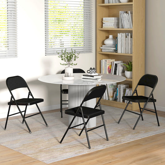 Padded Faux Linen Foldable Chairs — Set of 4