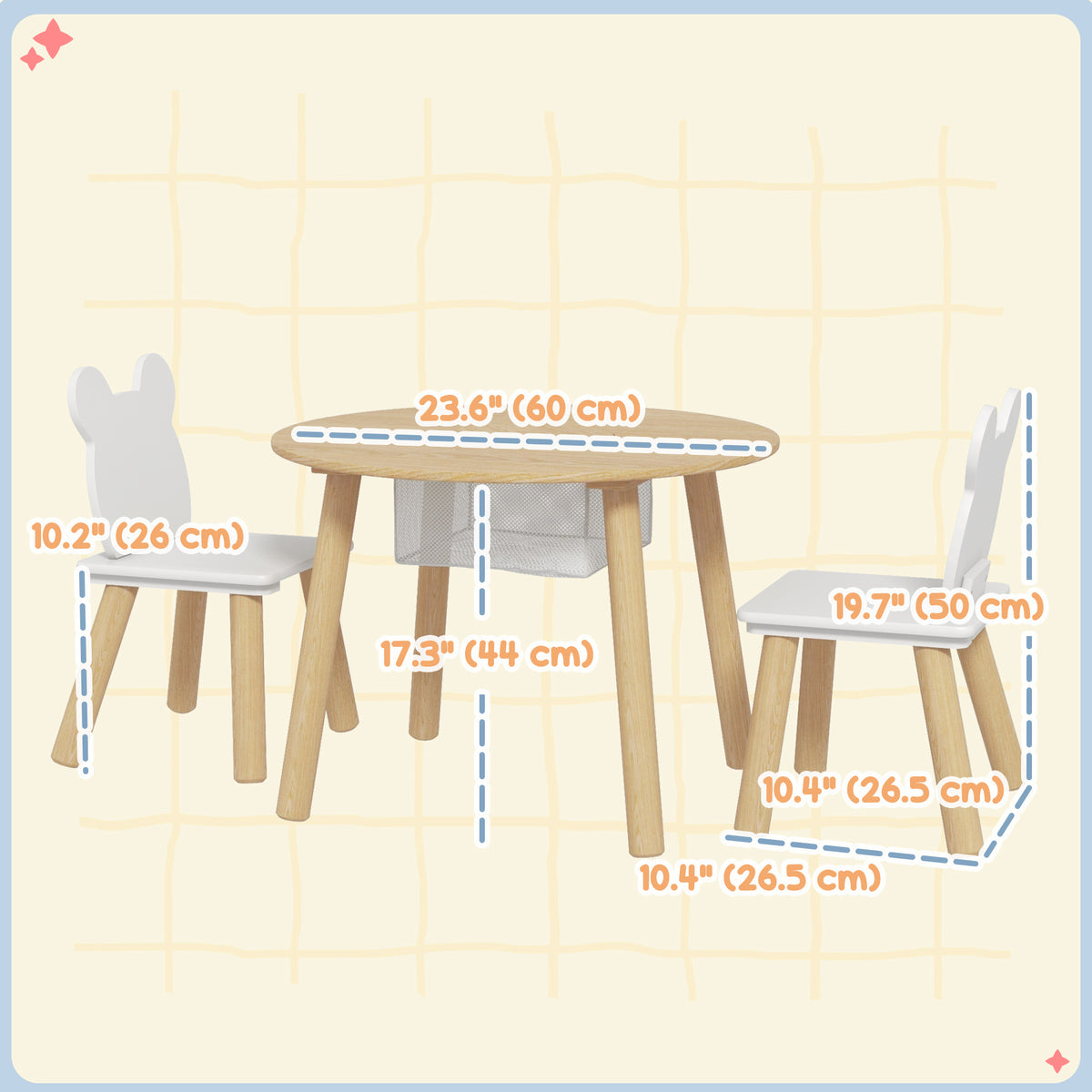 Kids table and chairs set with bear motifs — Set of 3