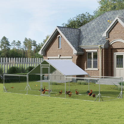 Large metal outdoor chicken coop with run and tarp