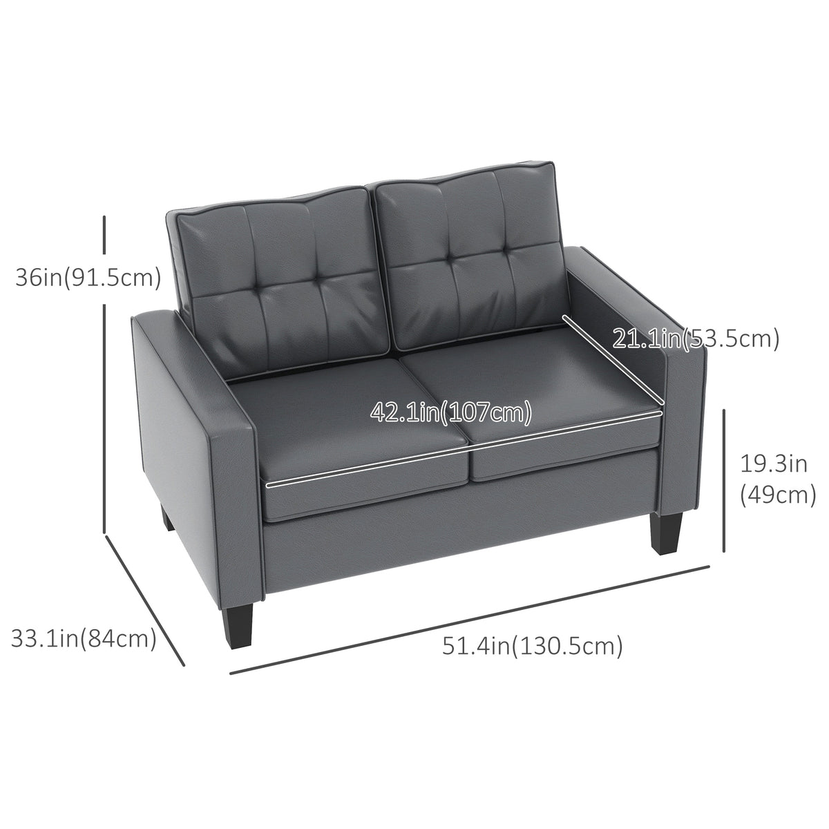 2-Seater Loveseat Faux Leather 51 inches