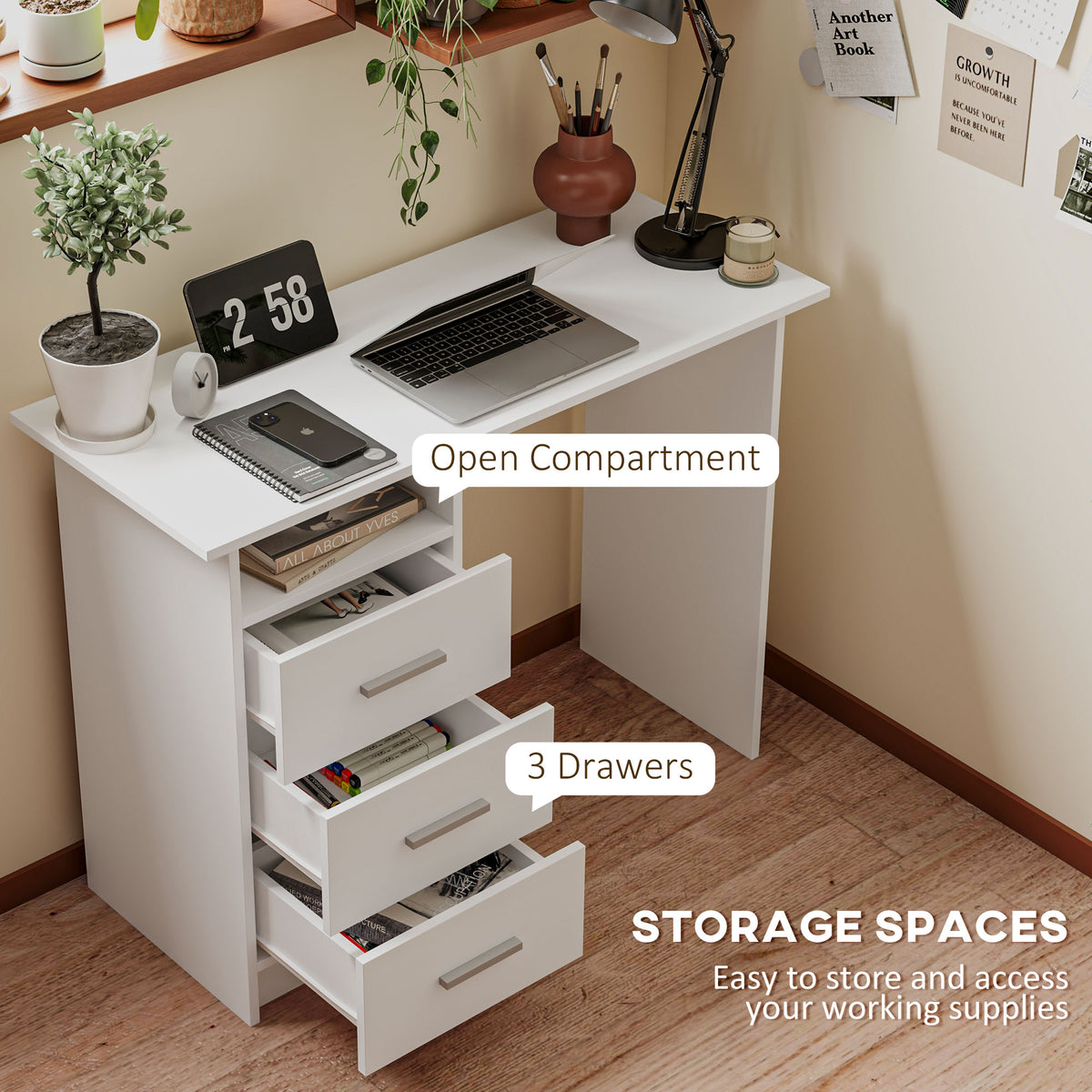 Computer Desk with 3 Drawers and Open Shelf