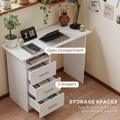 Computer Desk with 3 Drawers and Open Shelf
