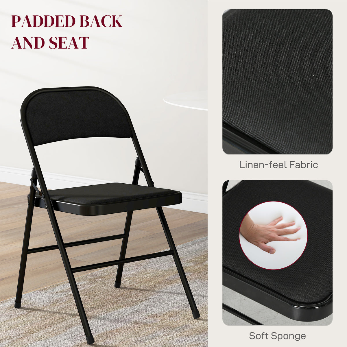 Padded Faux Linen Foldable Chairs — Set of 4