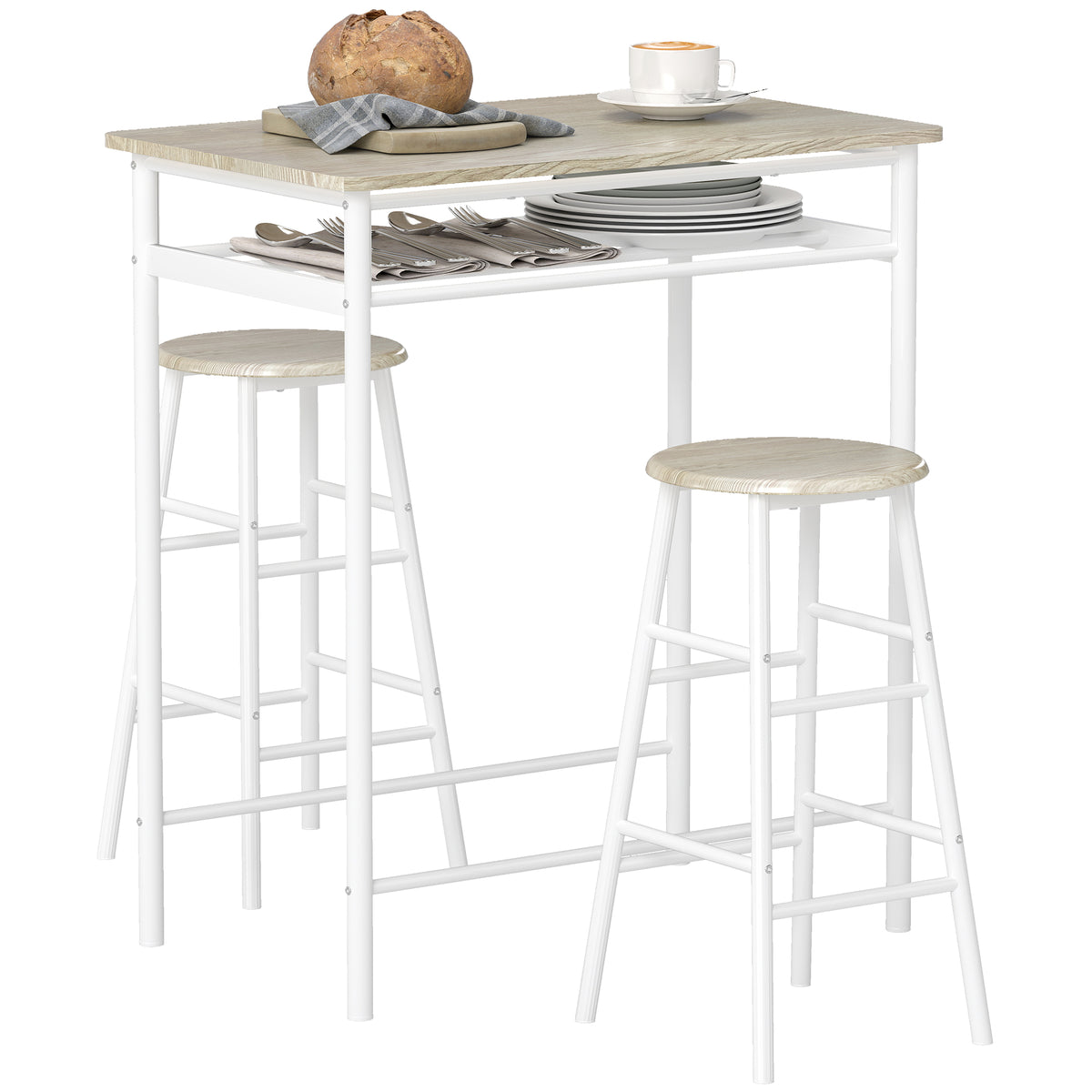 Conjunto de mostrador de 3 piezas con mesa y taburetes