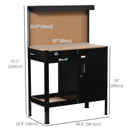 Workbench with Pegboard and Storage Cabinet