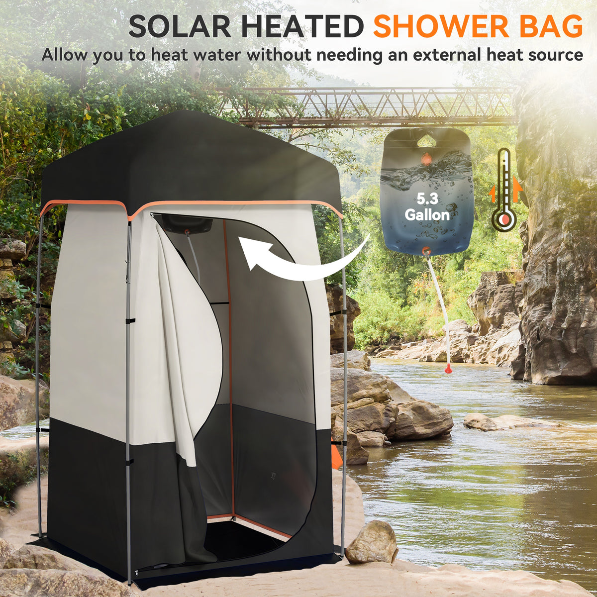 Tienda de ducha para camping con bolsa solar portátil
