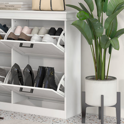 Narrow shoe storage cabinet with 4 flip drawers